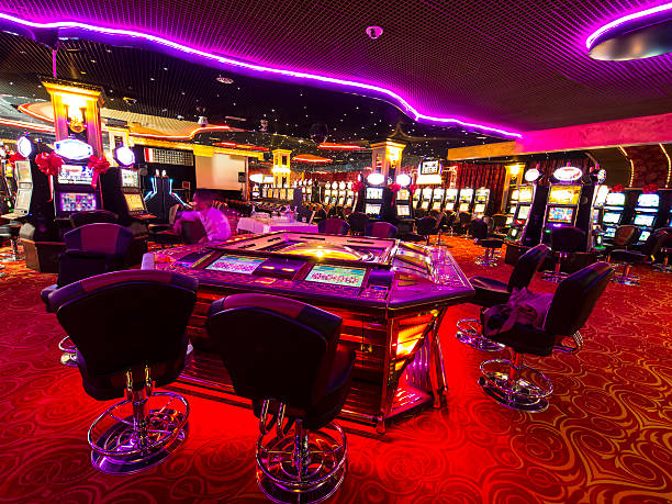 A Slot machines room in an empty  Casino.